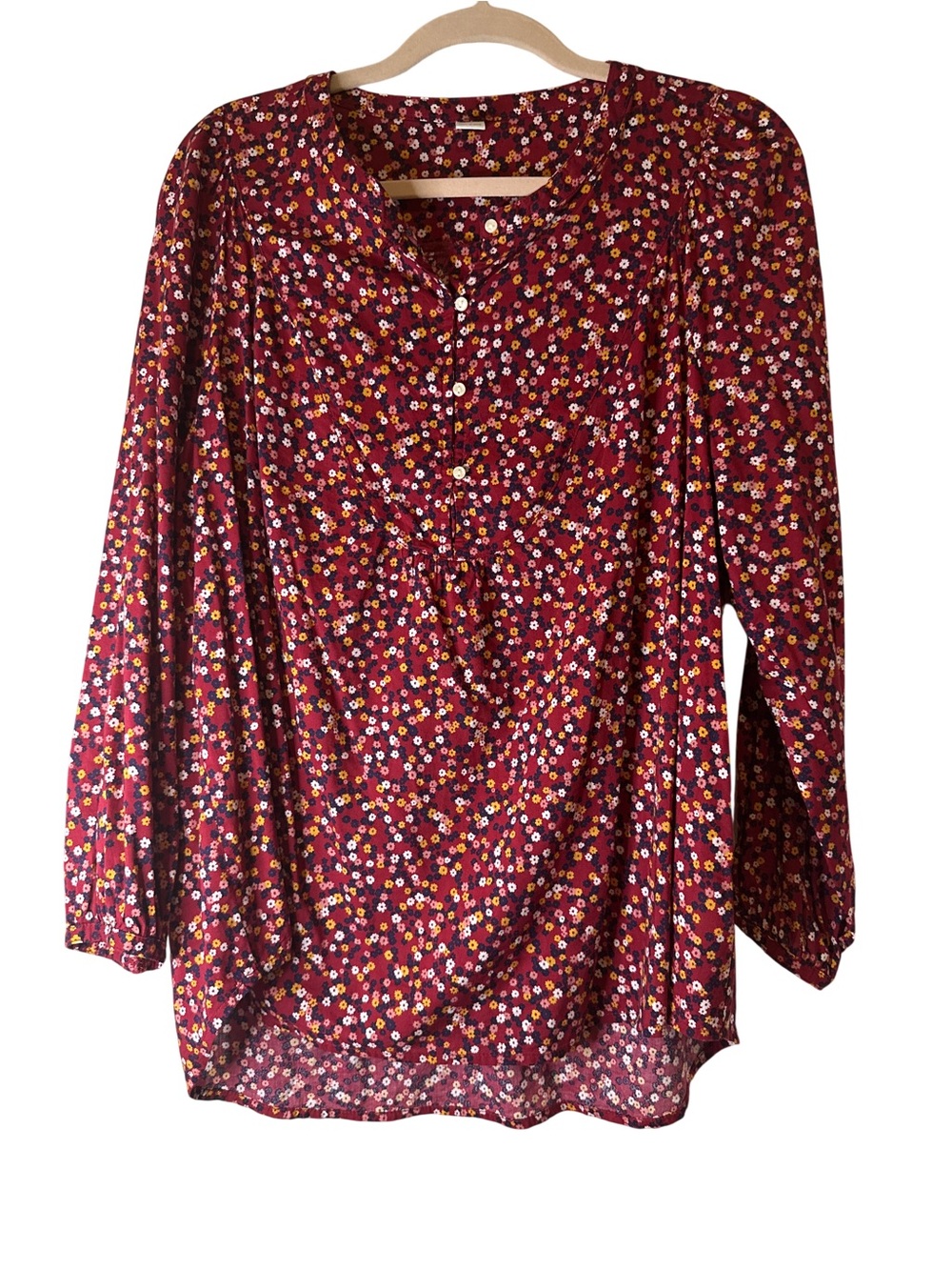 Old Navy Burgundy Floral Button-Front Long Sleeve Blouse, M